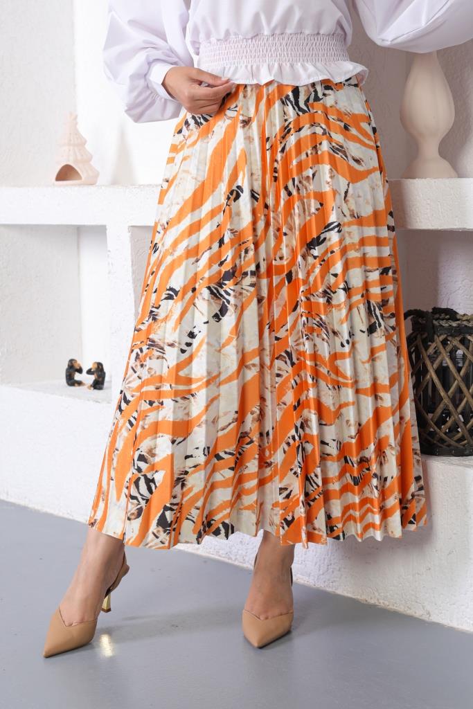 BNG Women Patterned Hijab Pleated Skirt Orange - Clermont