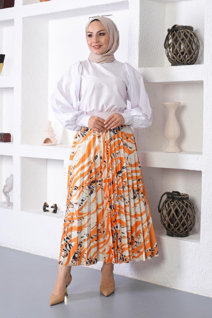 BNG Women Patterned Hijab Pleated Skirt Orange - Clermont