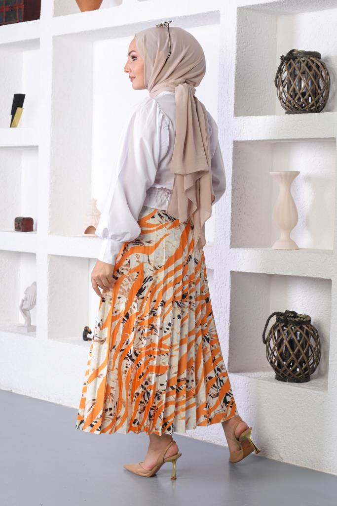 BNG Women Patterned Hijab Pleated Skirt Orange - Clermont