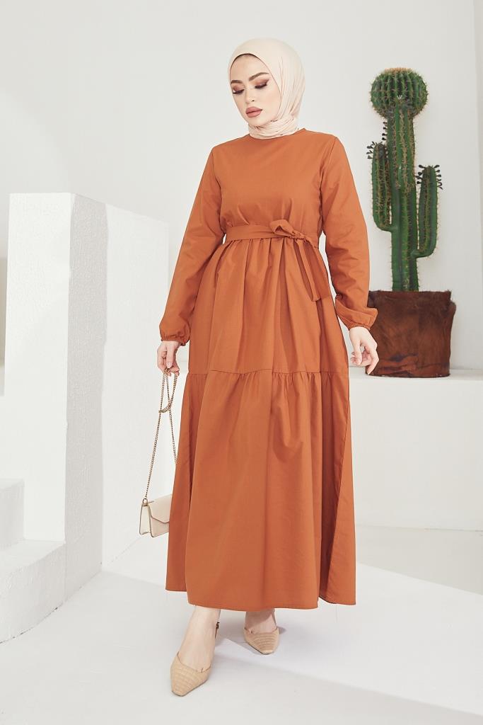 BNG Women Zero Collar Belted Hijab Dress Cinnamon - Clermont