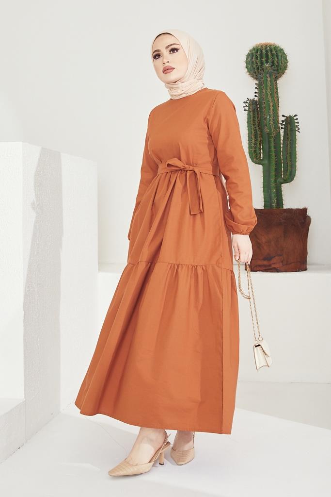 BNG Women Zero Collar Belted Hijab Dress Cinnamon - Clermont