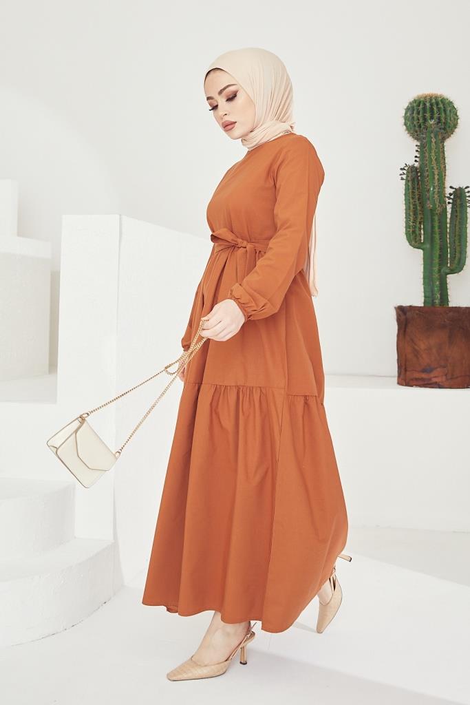 BNG Women Zero Collar Belted Hijab Dress Cinnamon - Clermont