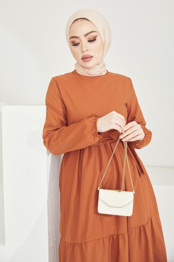 BNG Women Zero Collar Belted Hijab Dress Cinnamon - Clermont