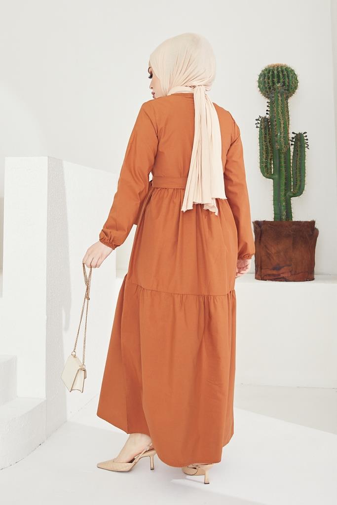 BNG Women Zero Collar Belted Hijab Dress Cinnamon - Clermont