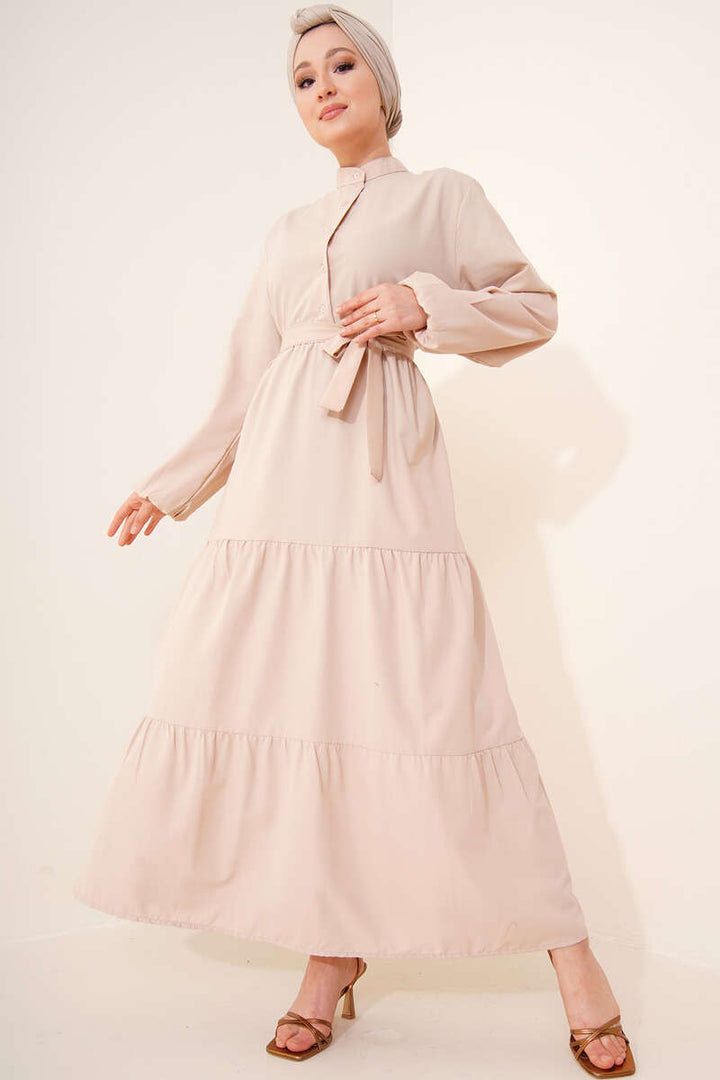 BNG Women Judge Collar Buttoned Hijab Dress Beige - Clermont