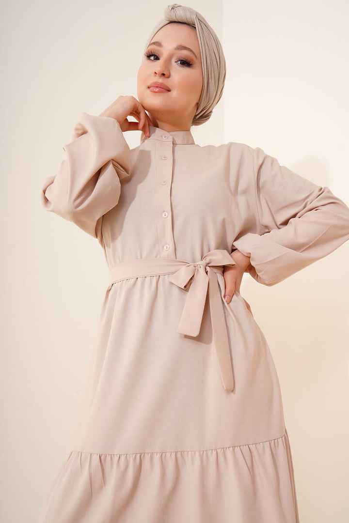BNG Women Judge Collar Buttoned Hijab Dress Beige - Clermont