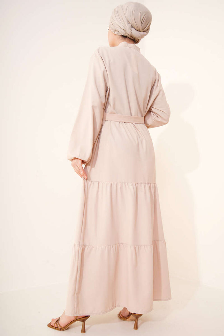 BNG Women Judge Collar Buttoned Hijab Dress Beige - Clermont