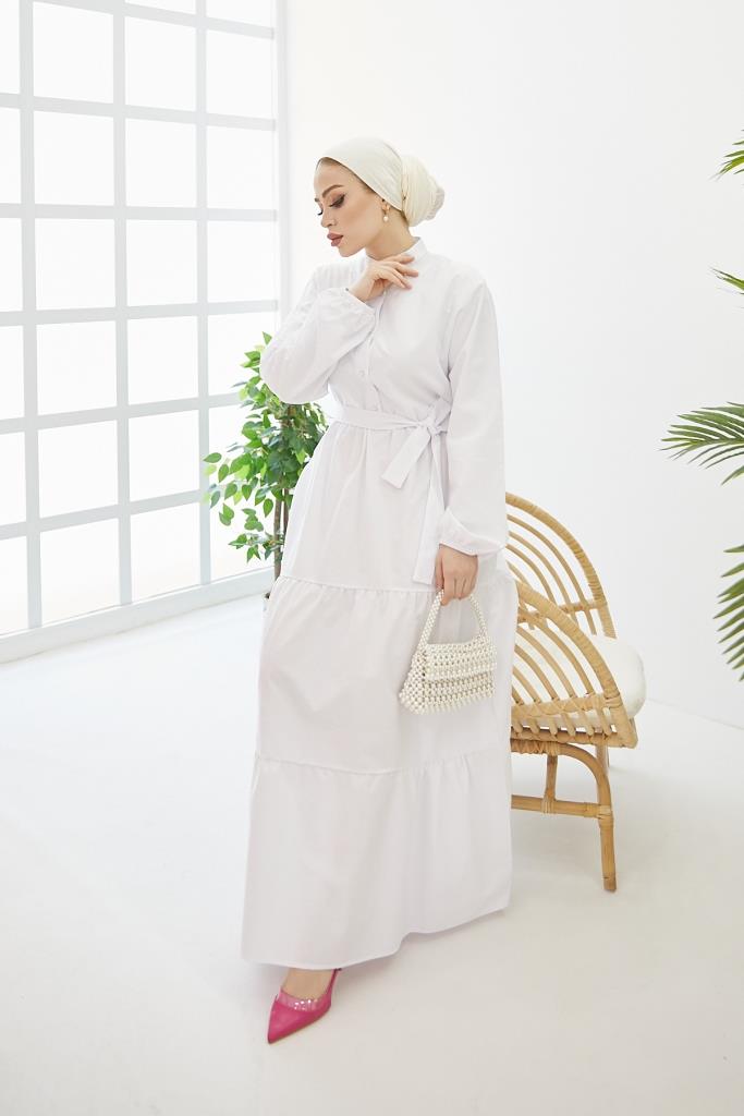 BNG Women Judge Collar Buttoned Hijab Dress White - Clermont