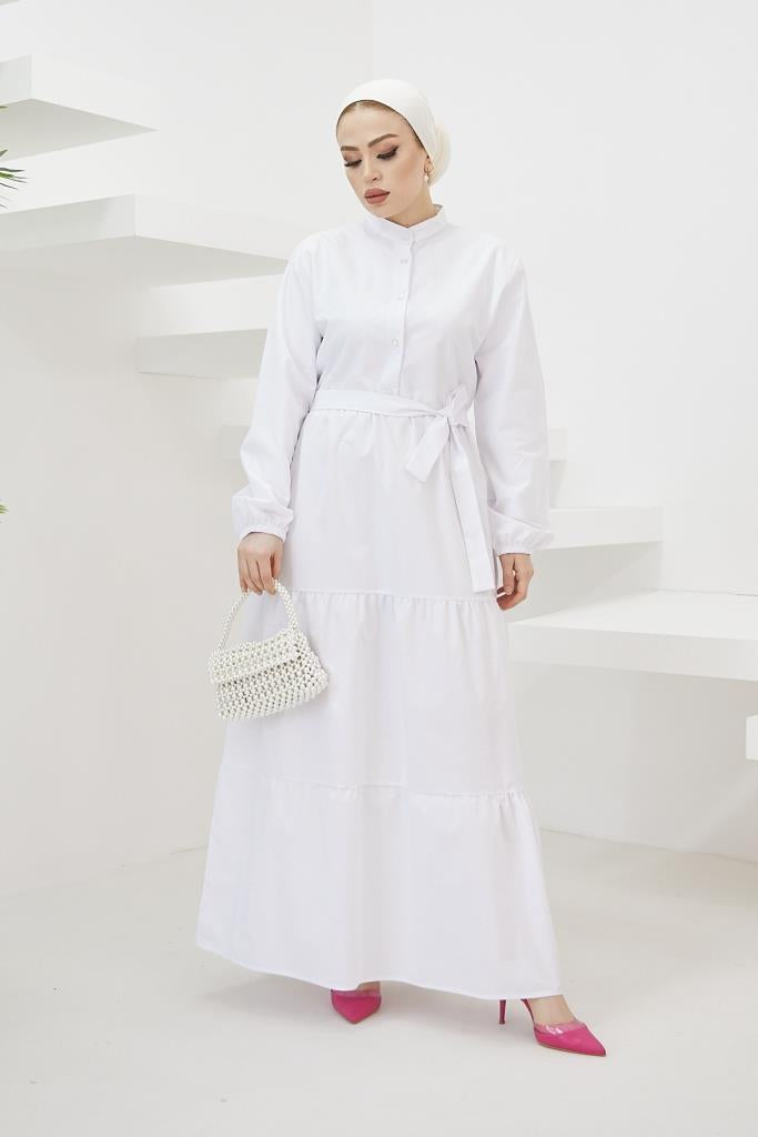 BNG Women Judge Collar Buttoned Hijab Dress White - Clermont