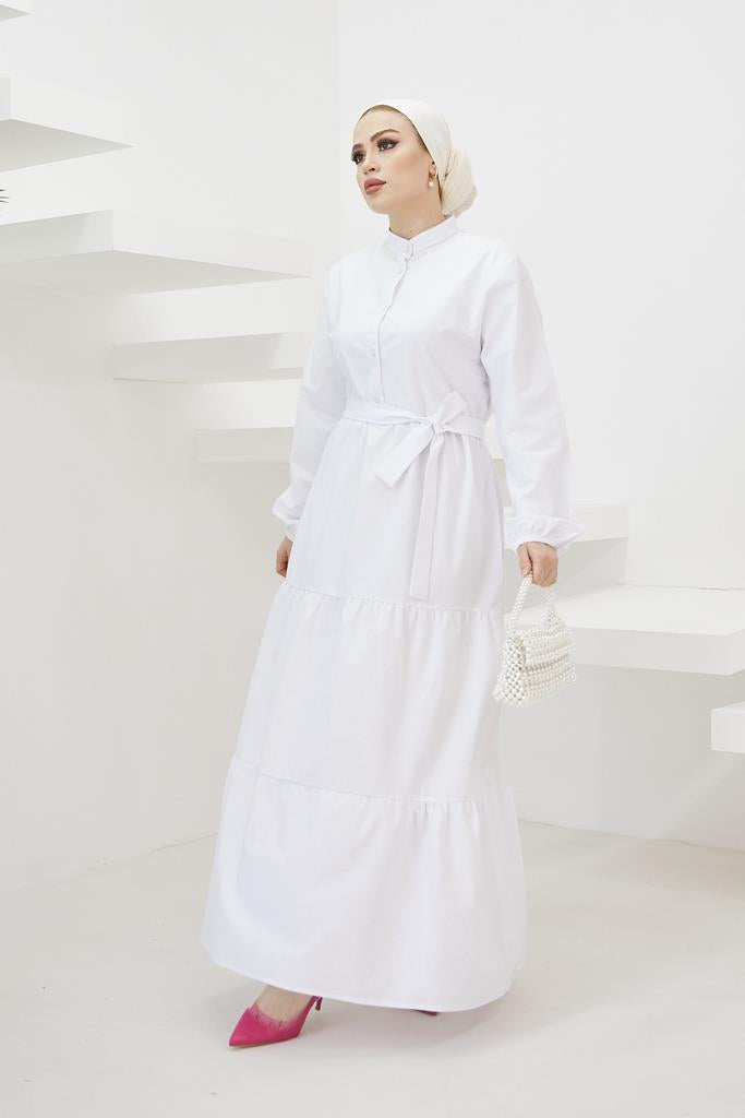 BNG Women Judge Collar Buttoned Hijab Dress White - Clermont