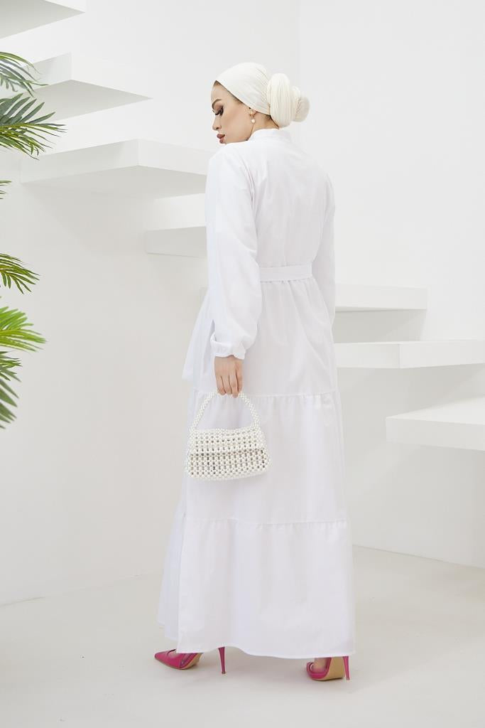 BNG Women Judge Collar Buttoned Hijab Dress White - Clermont