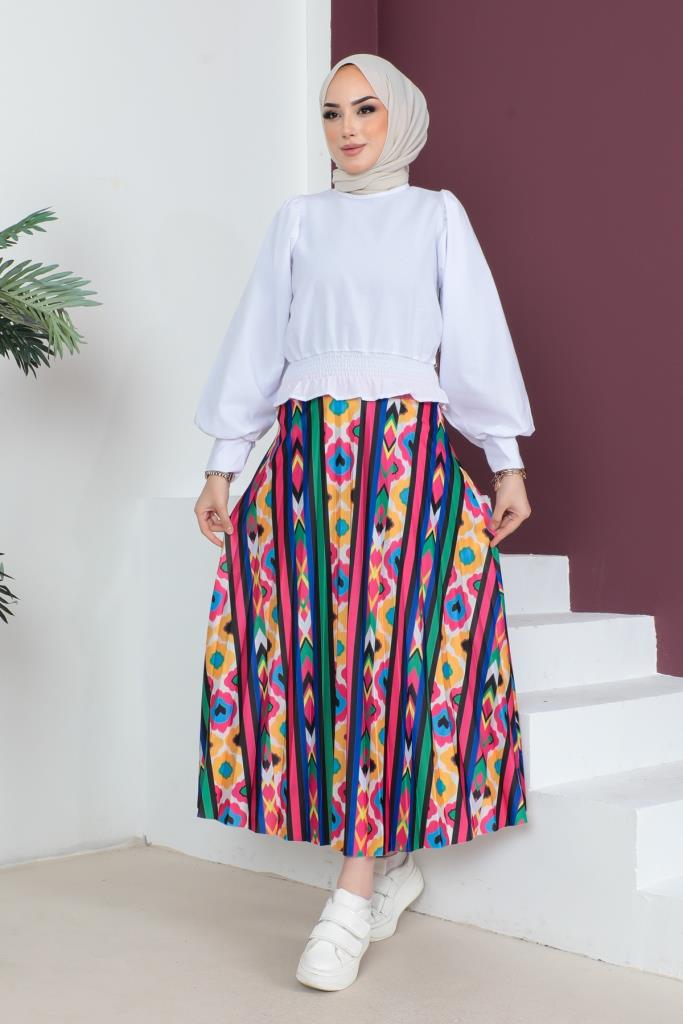 BNG Women Patterned Hijab Pleated Skirt Fuchsia - Clermont