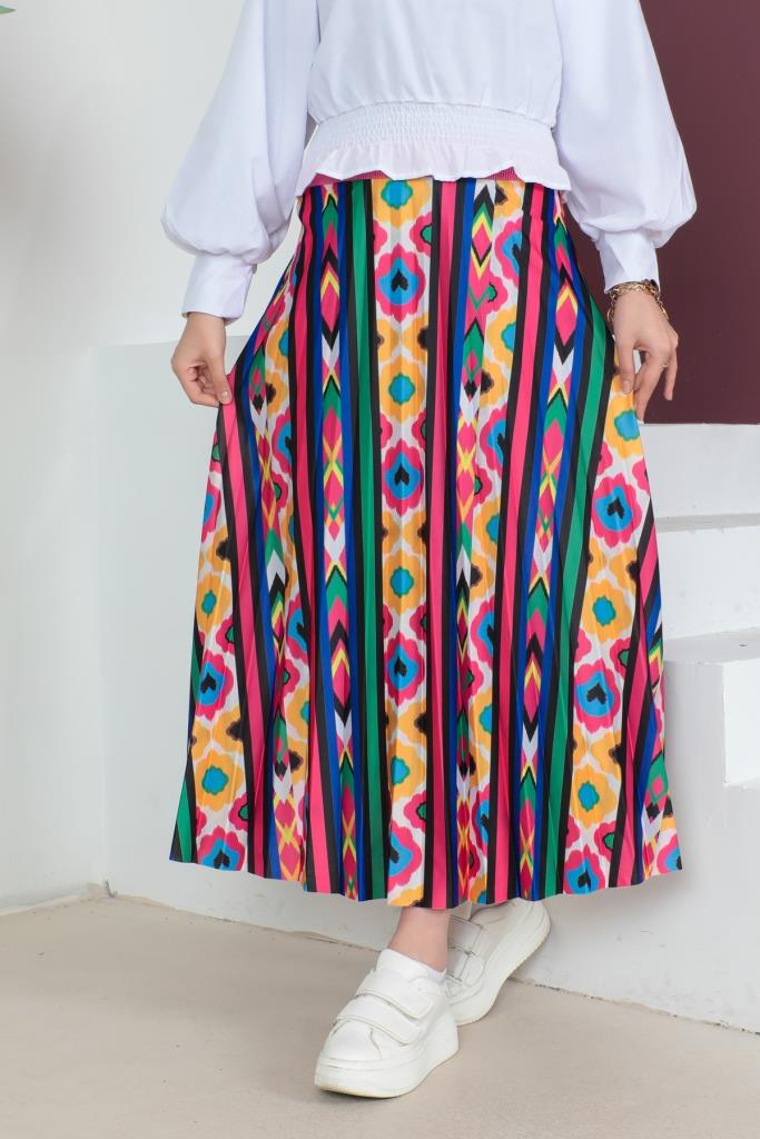 BNG Women Patterned Hijab Pleated Skirt Fuchsia - Clermont