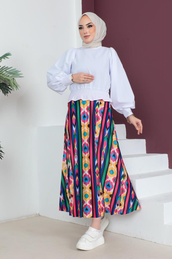 BNG Women Patterned Hijab Pleated Skirt Fuchsia - Clermont