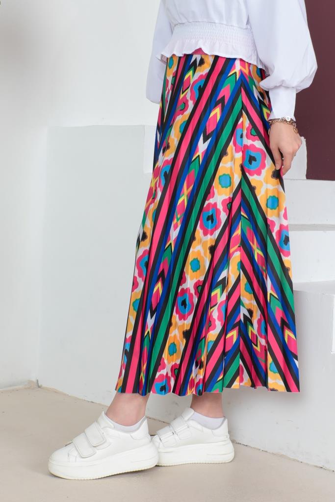 BNG Women Patterned Hijab Pleated Skirt Fuchsia - Clermont