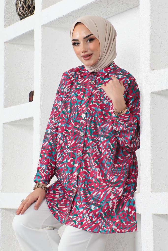 BNG Women Patterned Hijab Shirt Green - Clermont