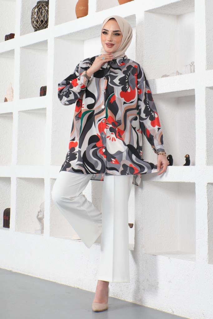 BNG Women Patterned Hijab Shirt Black - Clermont