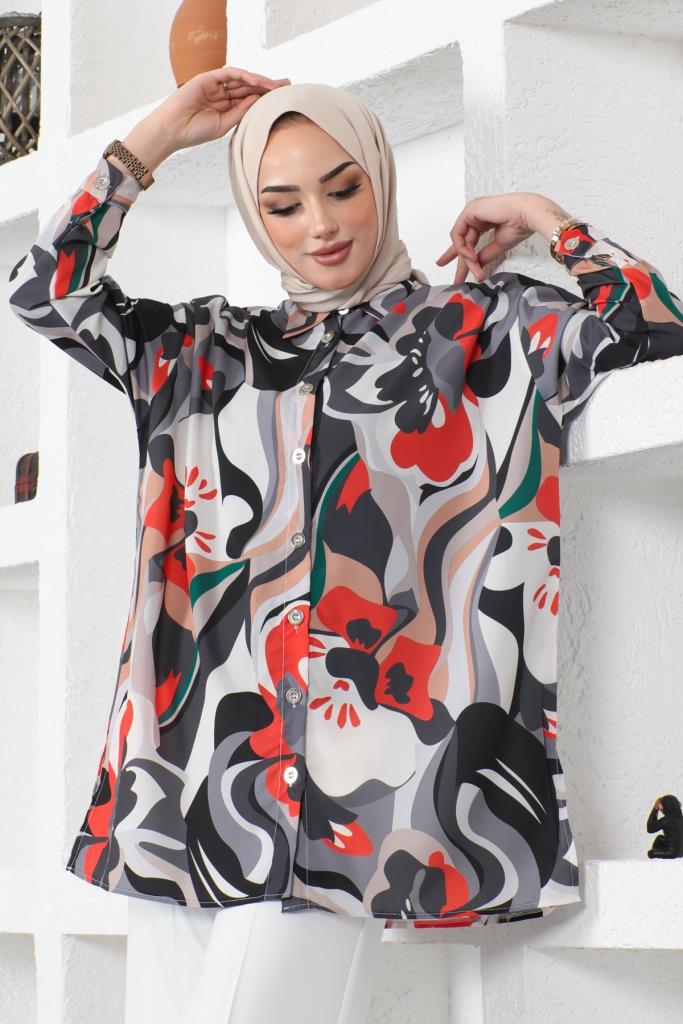 BNG Women Patterned Hijab Shirt Black - Clermont