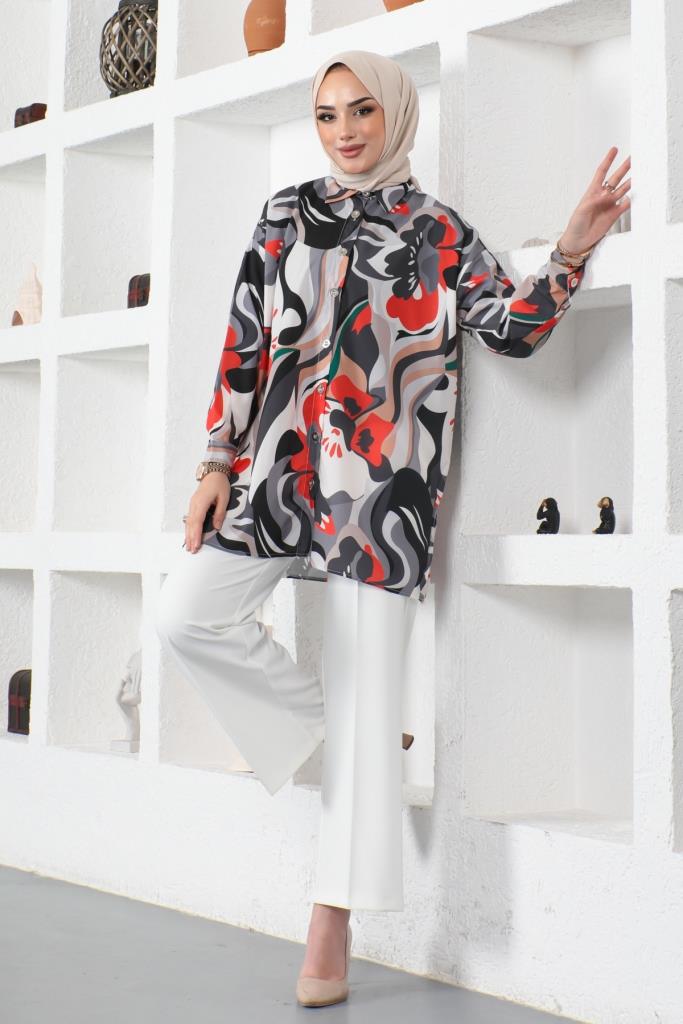 BNG Women Patterned Hijab Shirt Black - Clermont