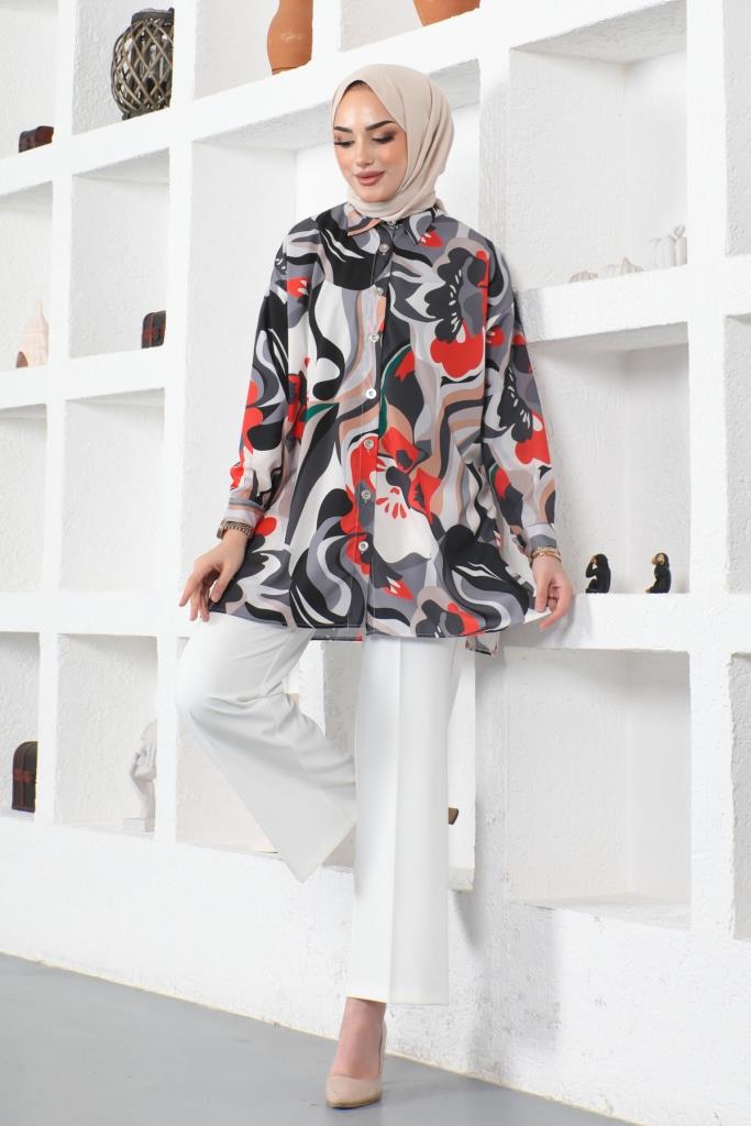 BNG Women Patterned Hijab Shirt Black - Clermont