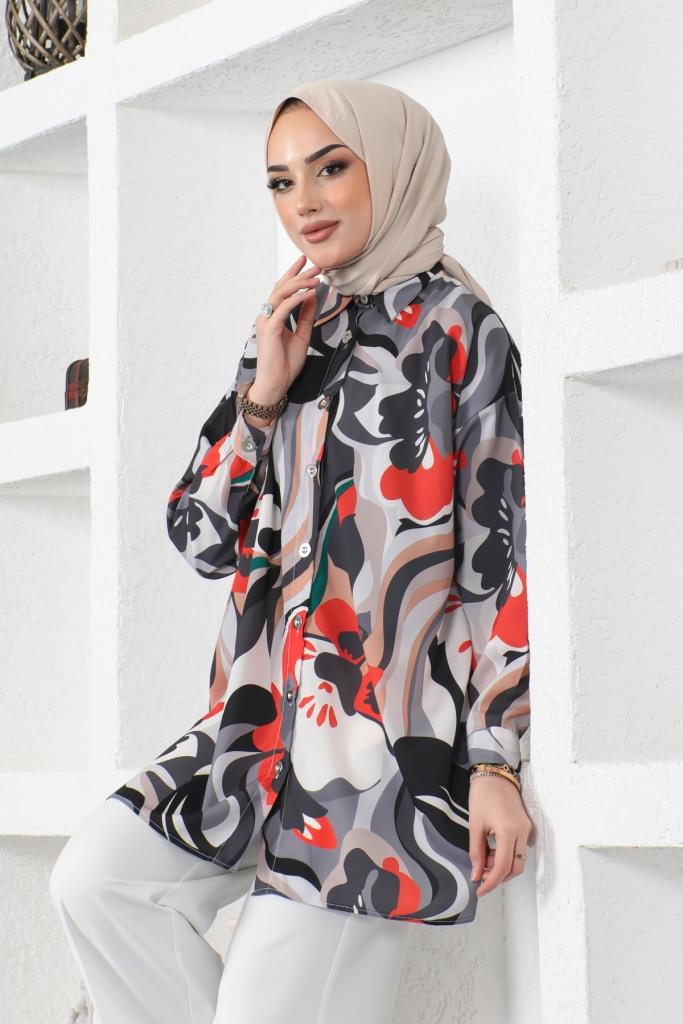 BNG Women Patterned Hijab Shirt Black - Clermont