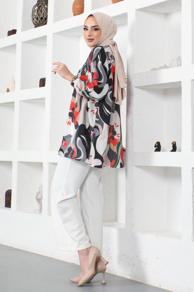 BNG Women Patterned Hijab Shirt Black - Clermont