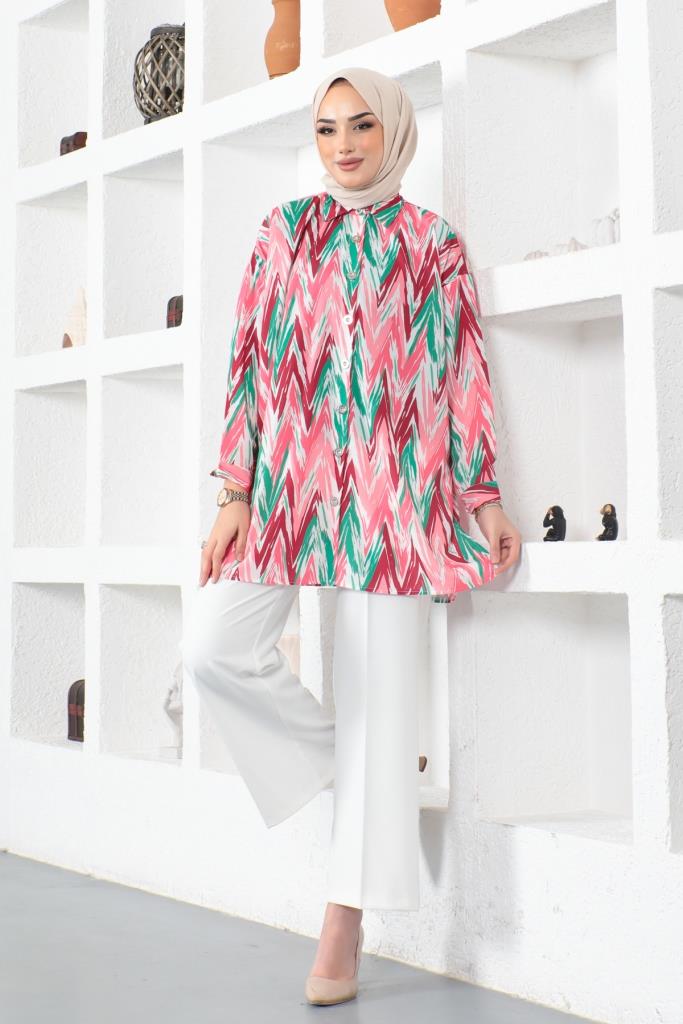 BNG Women Patterned Hijab Shirt Fuchsia - Clermont