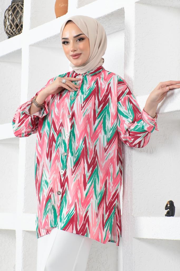 BNG Women Patterned Hijab Shirt Fuchsia - Clermont