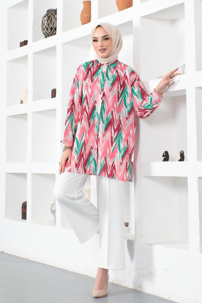 BNG Women Patterned Hijab Shirt Fuchsia - Clermont
