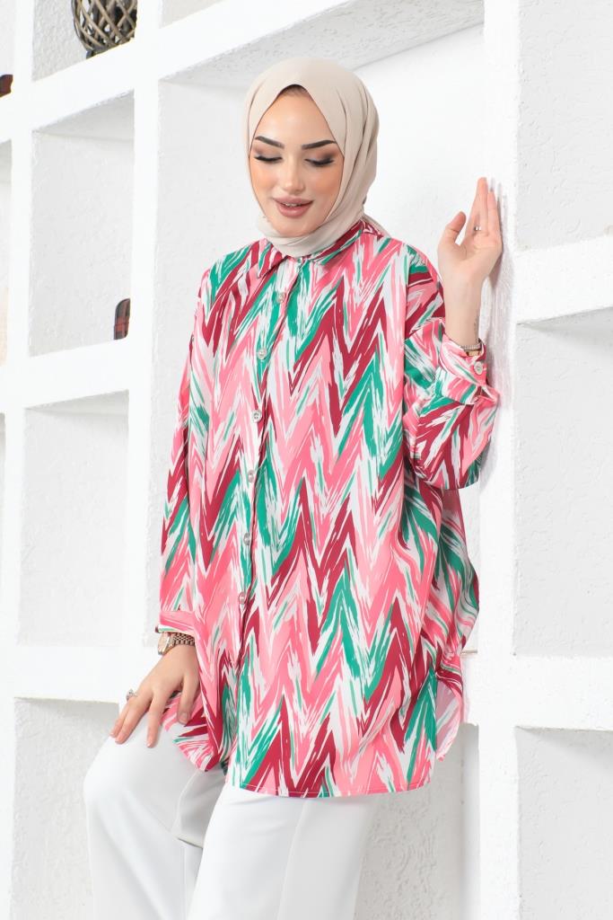 BNG Women Patterned Hijab Shirt Fuchsia - Clermont