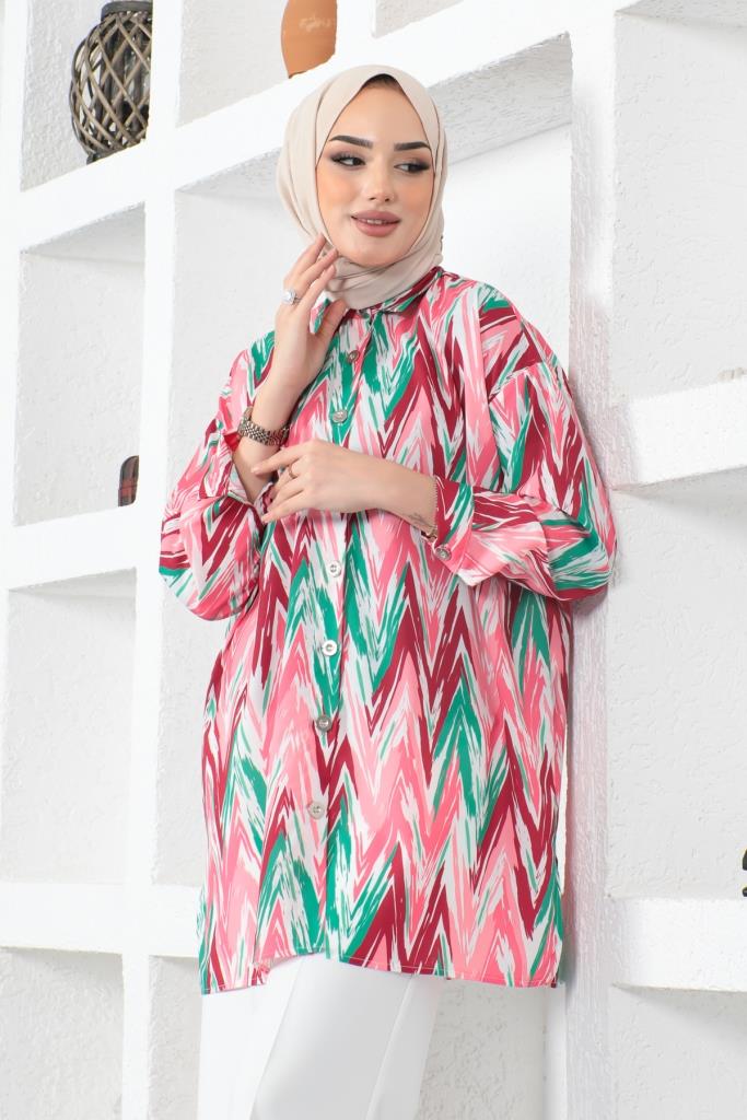 BNG Women Patterned Hijab Shirt Fuchsia - Clermont
