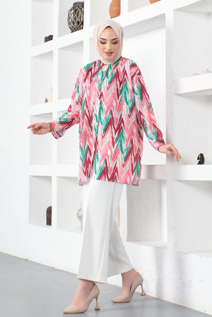 BNG Women Patterned Hijab Shirt Fuchsia - Clermont