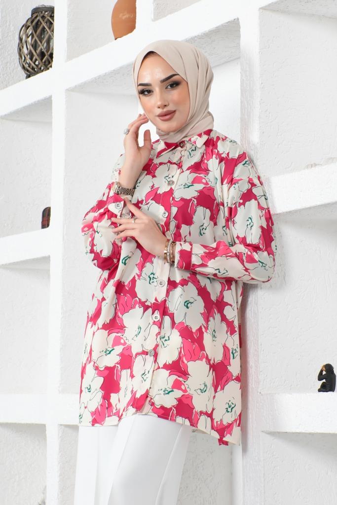 BNG Women Patterned Hijab Shirt Fuchsia - Clermont