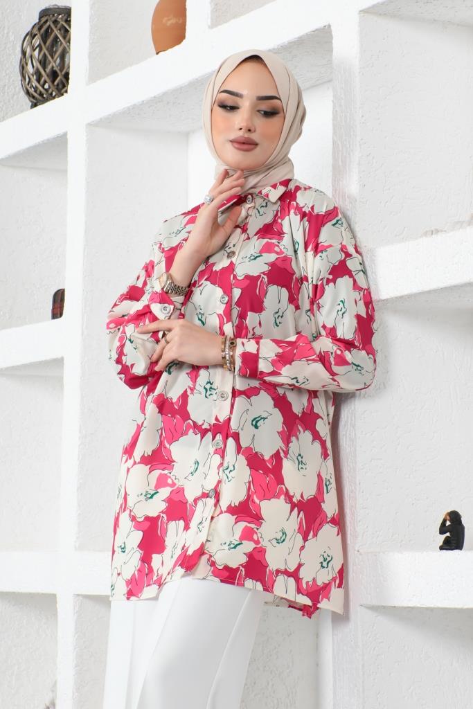 BNG Women Patterned Hijab Shirt Fuchsia - Clermont