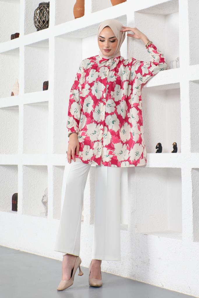 BNG Women Patterned Hijab Shirt Fuchsia - Clermont
