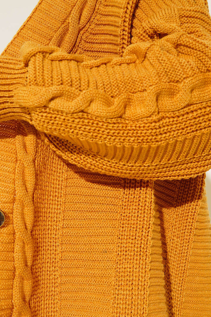 BNG Women Mustard Cardigan with Knitted Pattern and Front Buttons - Clermont