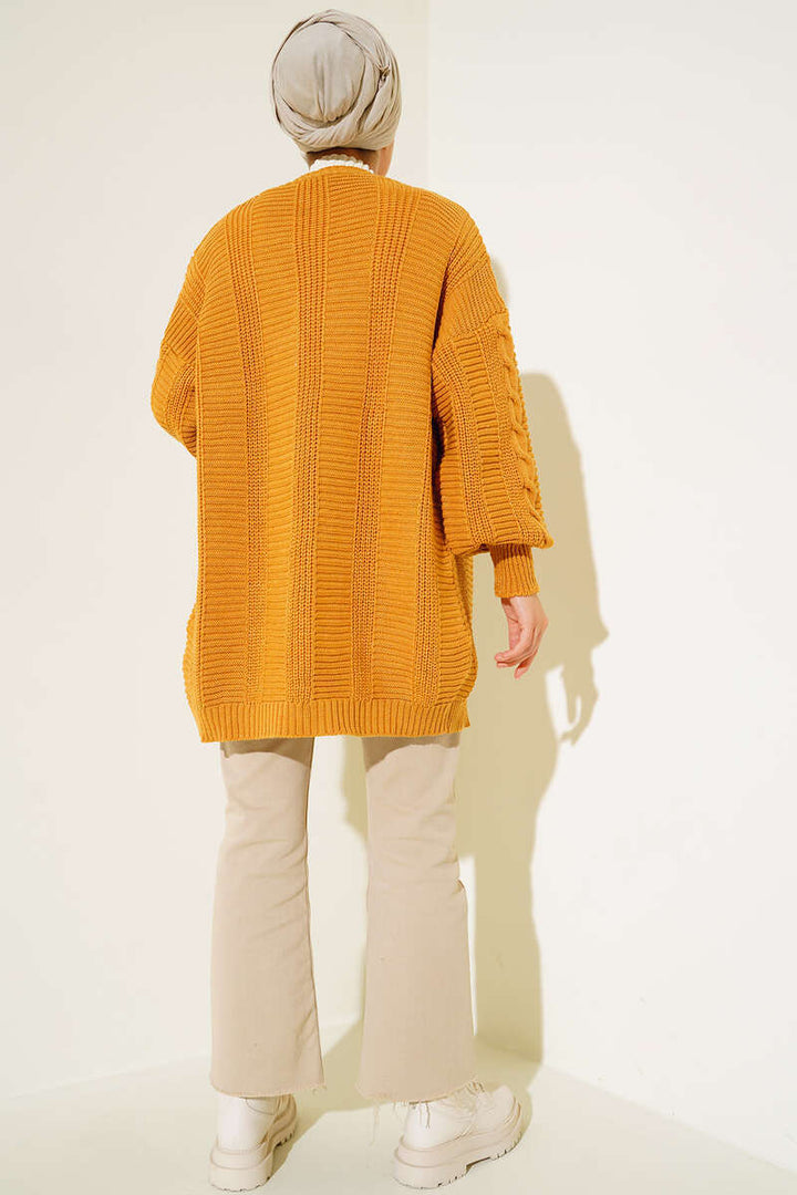 BNG Women Mustard Cardigan with Knitted Pattern and Front Buttons - Clermont