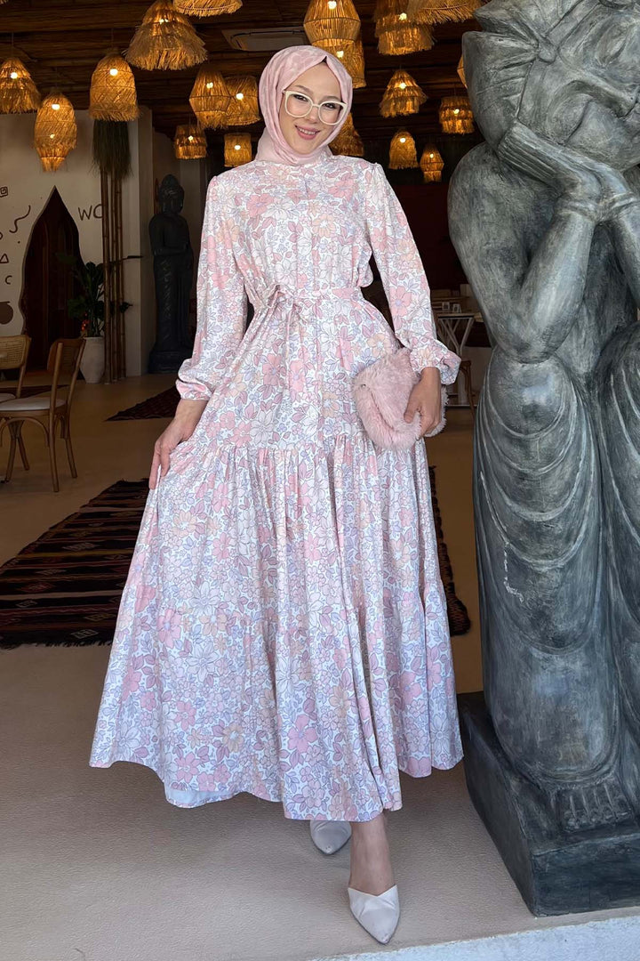 BNG Women Floral Patterned Hijab Dress Powder 502 - Gloucester