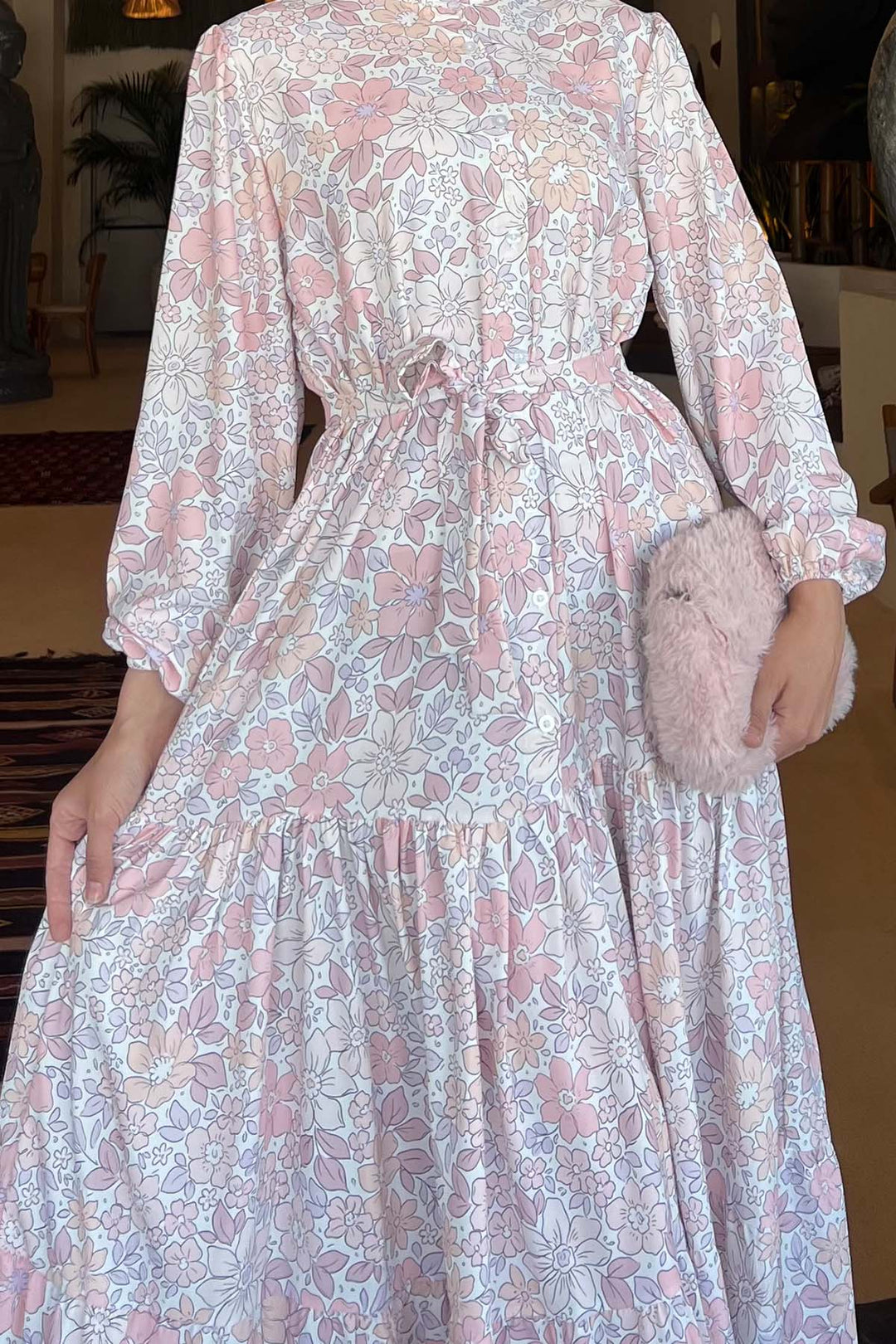 BNG Women Floral Patterned Hijab Dress Powder 502 - Gloucester