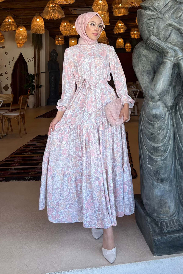 BNG Women Floral Patterned Hijab Dress Powder 502 - Gloucester