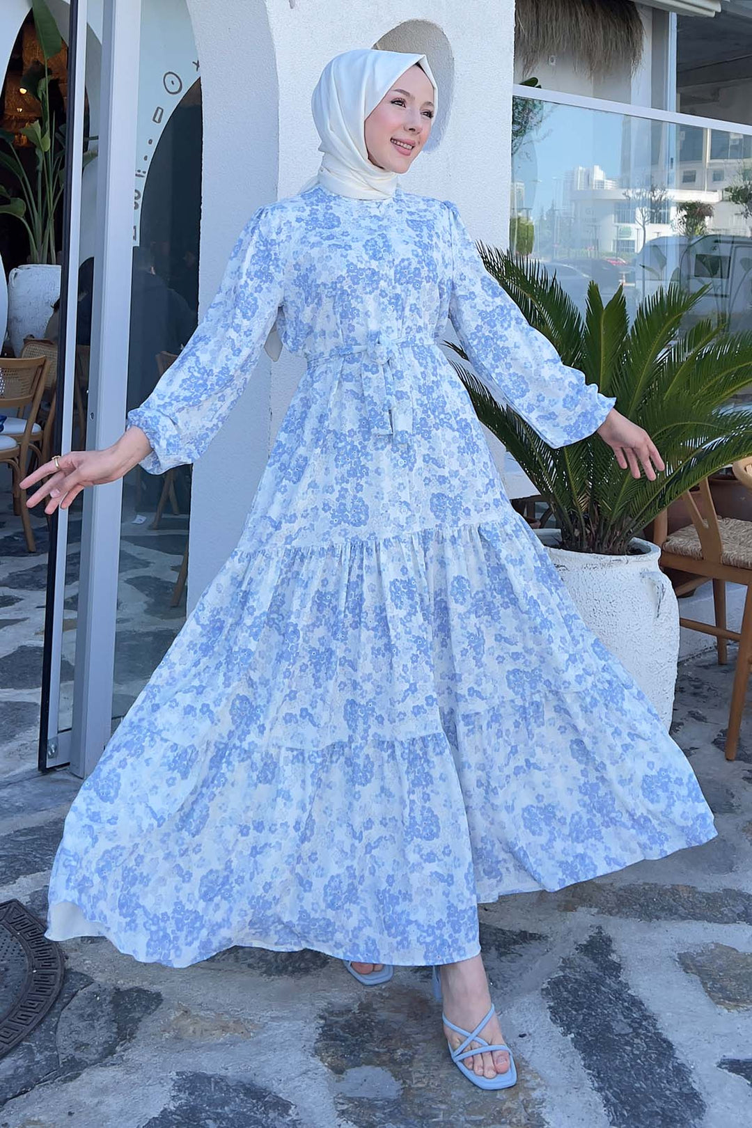 BNG Women Floral Patterned Hijab Dress Blue 503 - San Giuliano Milanese