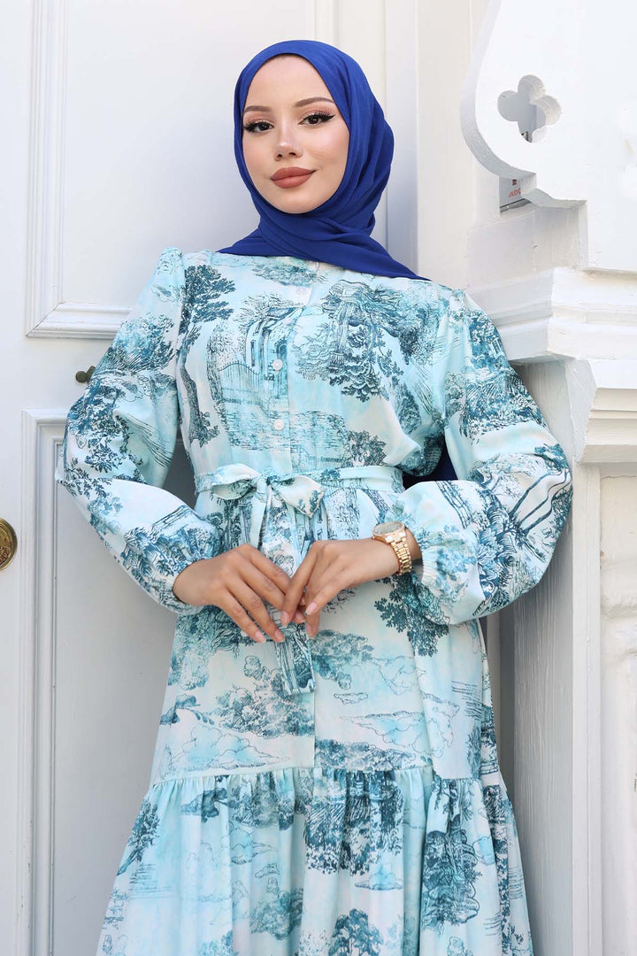 BNG Women Patterned Hijab Dress Turquoise 505 - Modugno