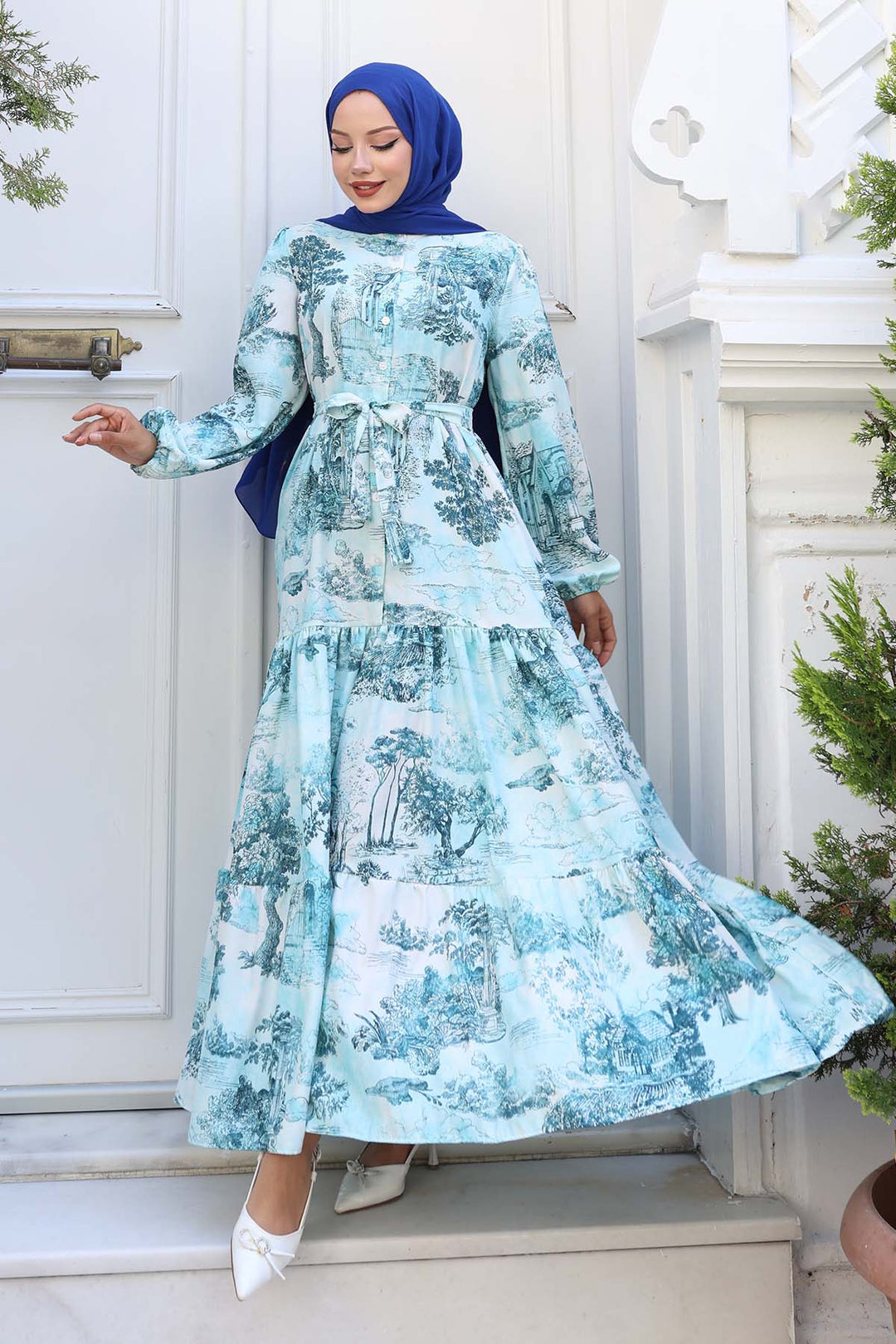 BNG Women Patterned Hijab Dress Turquoise 505 - Modugno