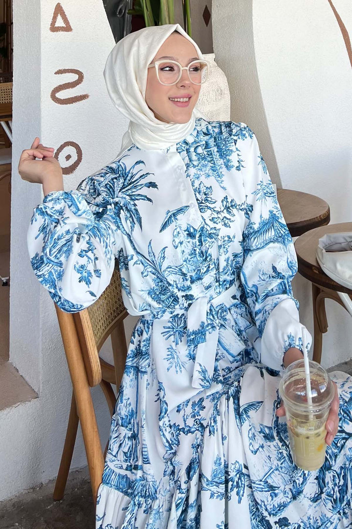 BNG Women Patterned Hijab Dress Navy Blue 506 - Pomigliano d’Arco