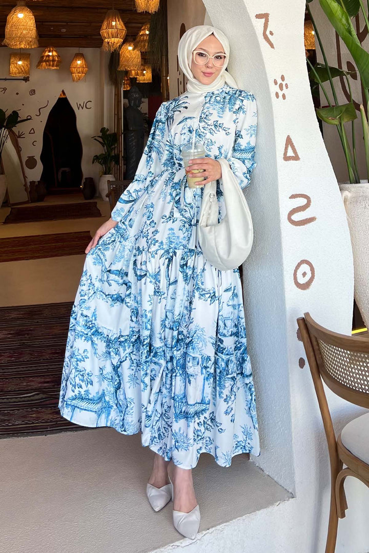 BNG Women Patterned Hijab Dress Navy Blue 506 - Pomigliano d’Arco