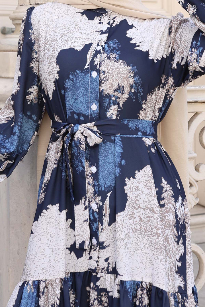 BNG Women Patterned Hijab Dress Navy Blue 508 - Exeter