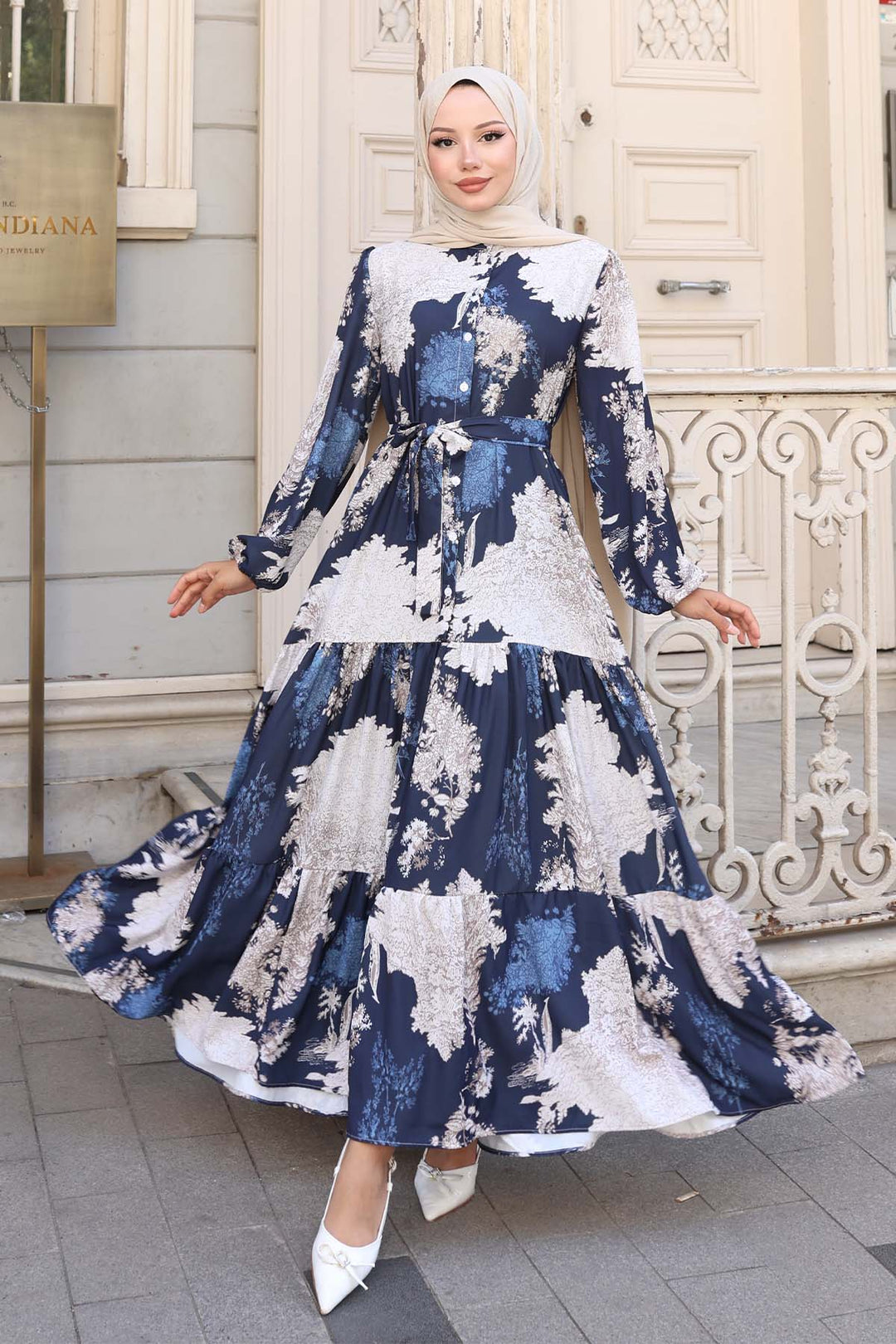 BNG Women Patterned Hijab Dress Navy Blue 508 - Exeter