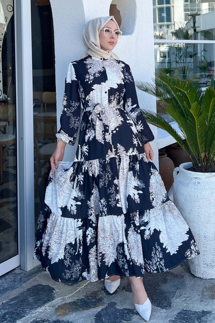 BNG Women Patterned Hijab Dress Black 508 - Catonsville