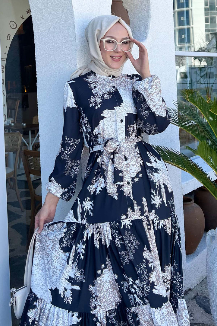 BNG Women Patterned Hijab Dress Black 508 - Catonsville