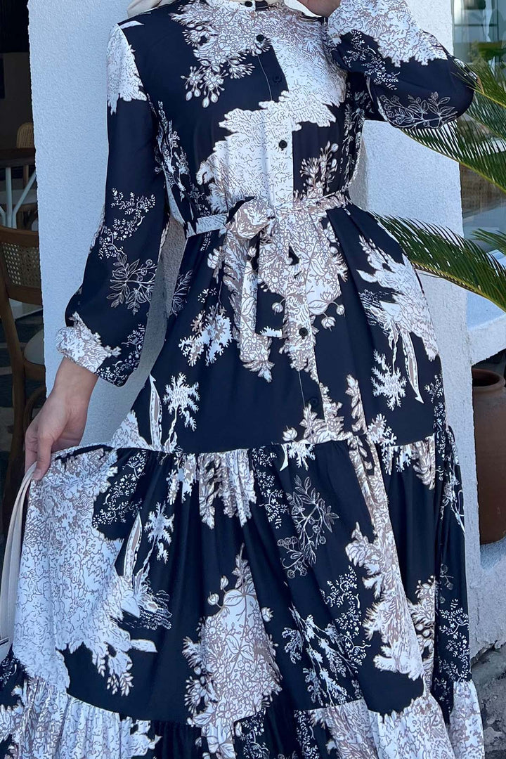 BNG Women Patterned Hijab Dress Black 508 - Catonsville